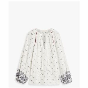 Maje Ibiza collection White Blouse with Black Embroidery